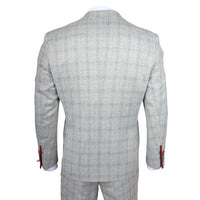 Andrew Men's 3-Piece Grey Checked Slim Fit Suit with Red Accents