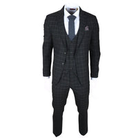 IM3 Men's Black Checked Tailored Fit 3-Piece Suit