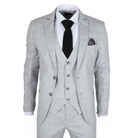IM3 Men's Grey Checked Tailored Fit 3-Piece Suit