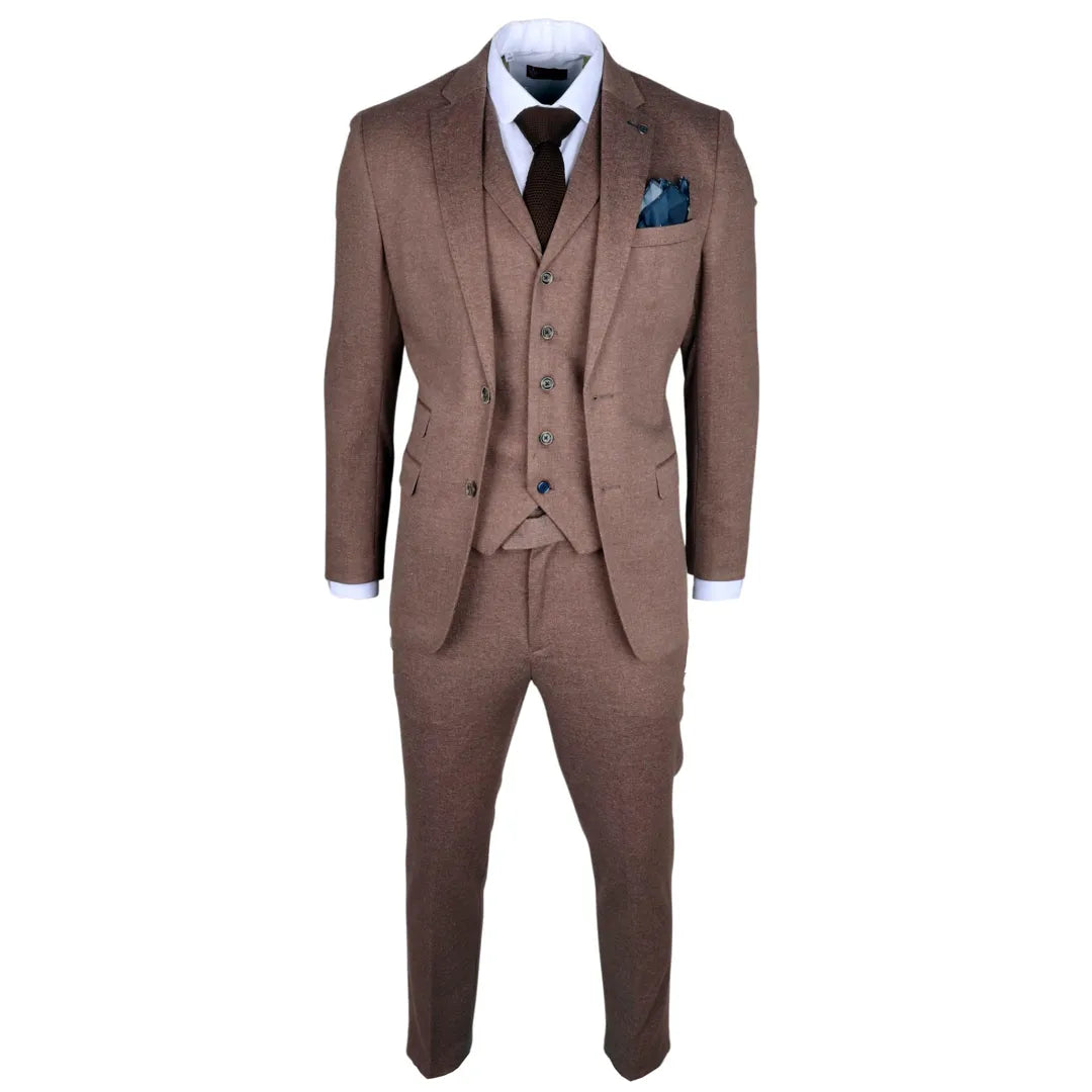 Nathan Men's Brown 3-Piece Slim Fit Suit