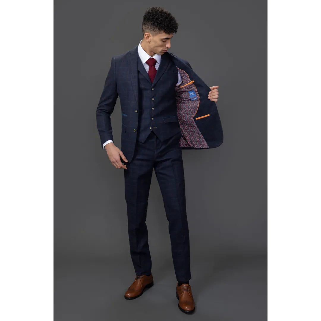 Ryan Men's Navy 3-Piece Tweed Slim Fit Suit