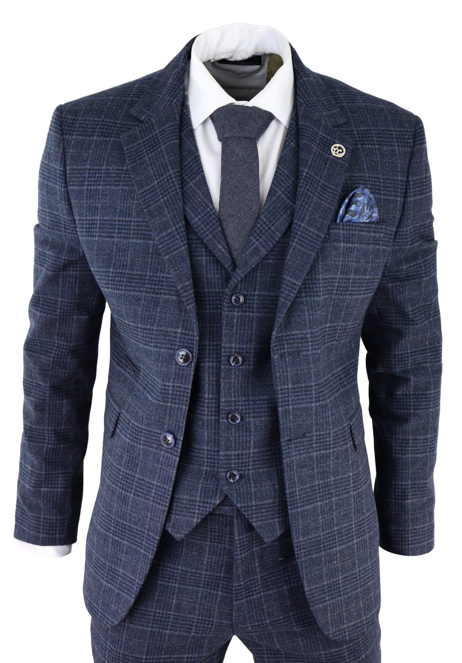 Men's Blue Tartan Check 3 Piece Suit