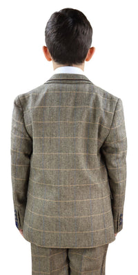 Boys Tan-Brown Tweed 3 Piece Suit - Peaky Blinders Suit  Albert