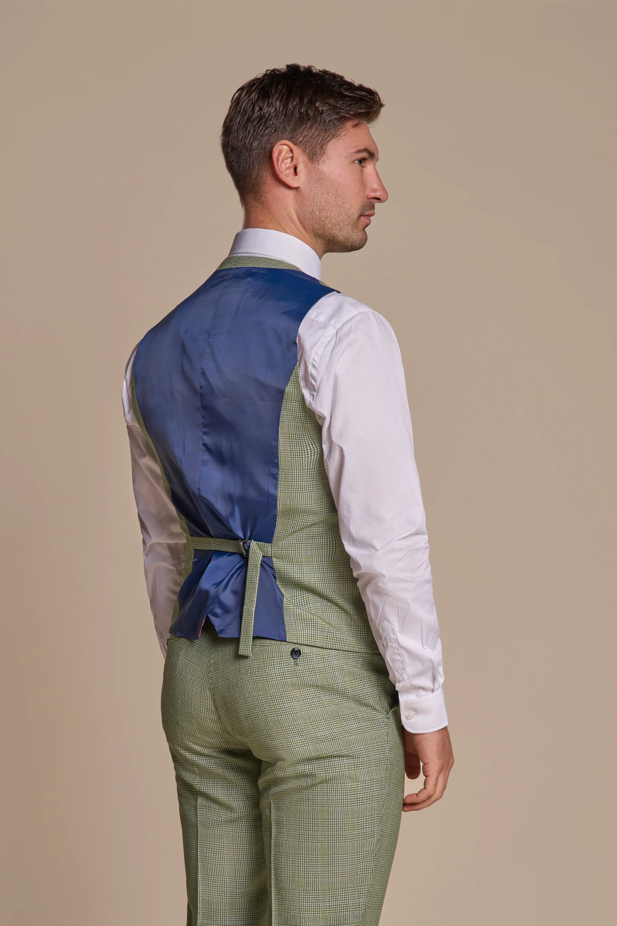 Caridi - Men's Sage Green Checked Waistcoat