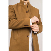 Men's Stand Collar Wool Blend Tan Overcoat