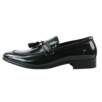 Men's Patent Tassel Slip On Green Loafers