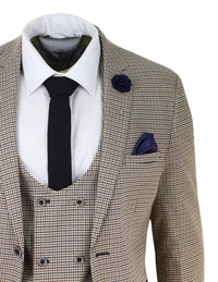 Mens Beige Navy Check Suit