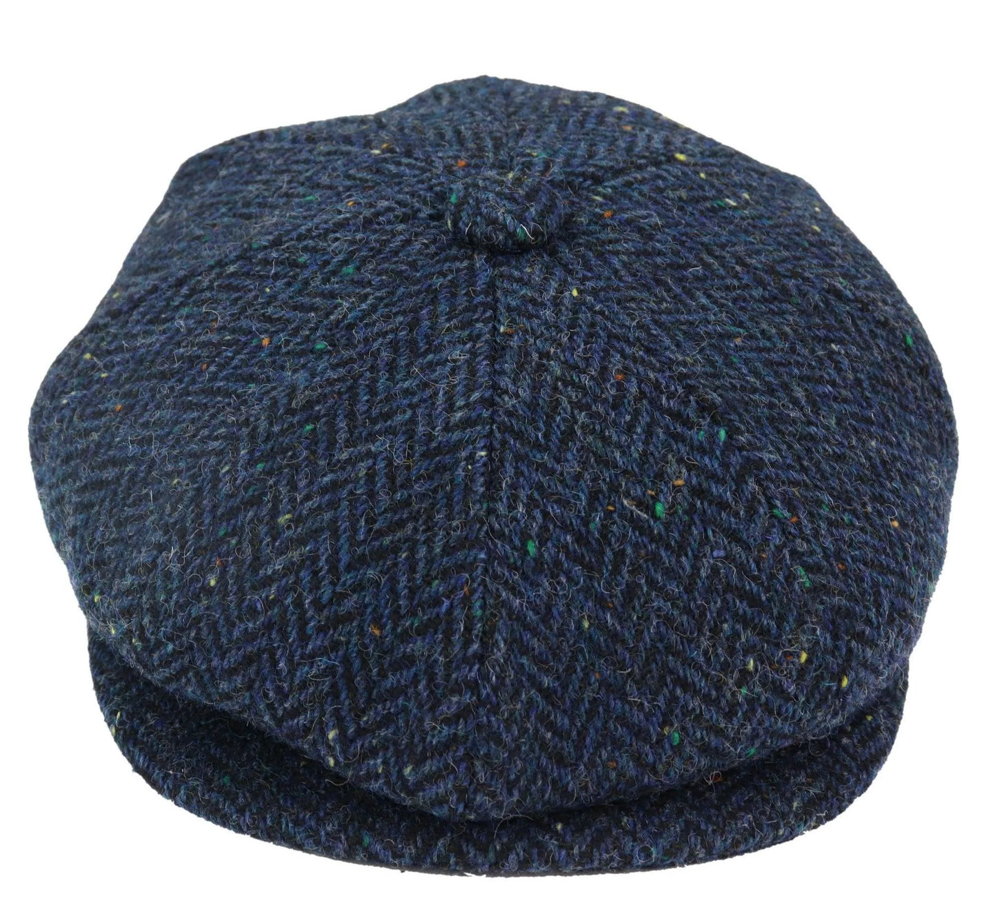 Mens Herringbone Blue Tweed 8 Panel Cap
