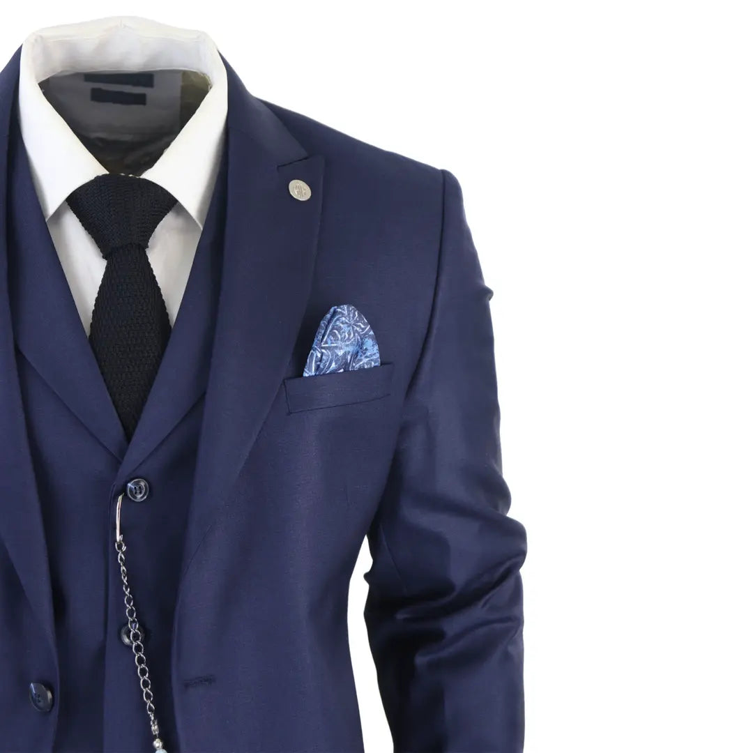 James Men's 3-Piece Navy Blue Tailored Fit Suit