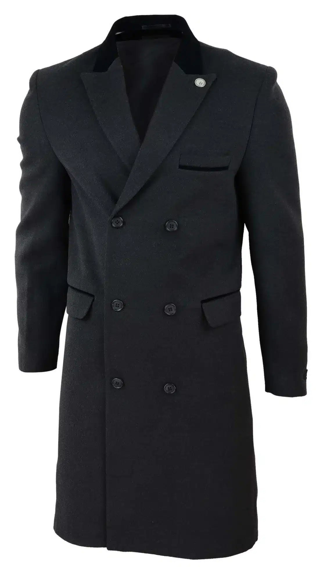 Mens 3/4 Long Double Breasted Charcoal Overcoat