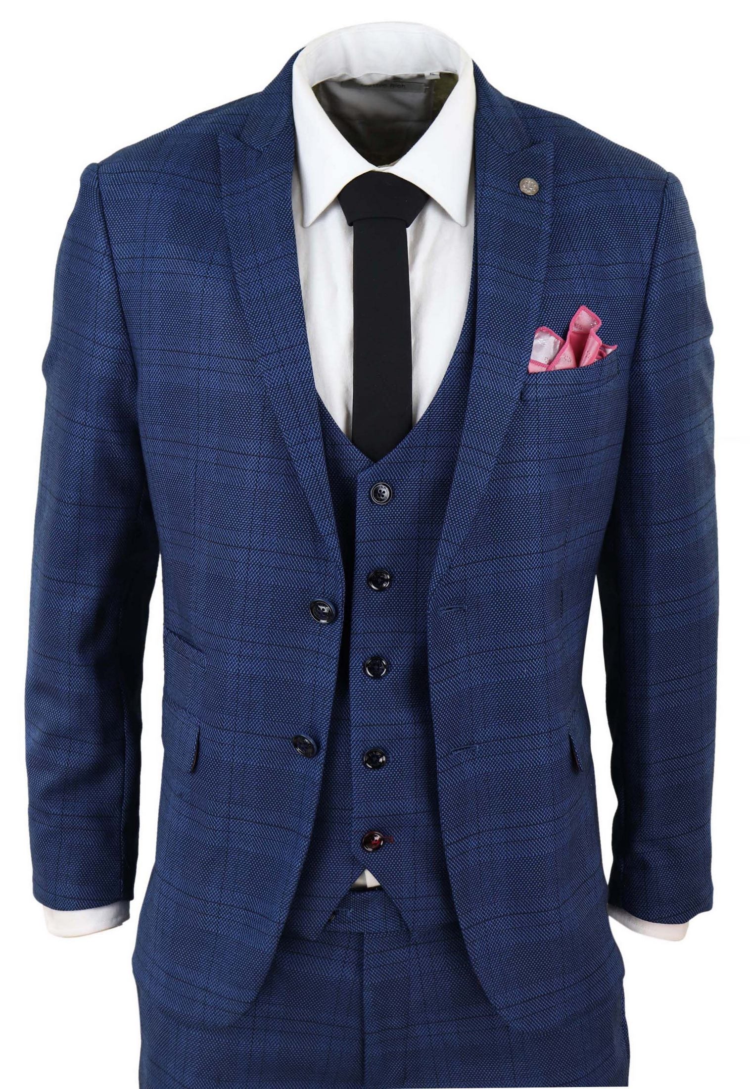 Marc Darcy Jerry - Blue 3 Piece Check Suit