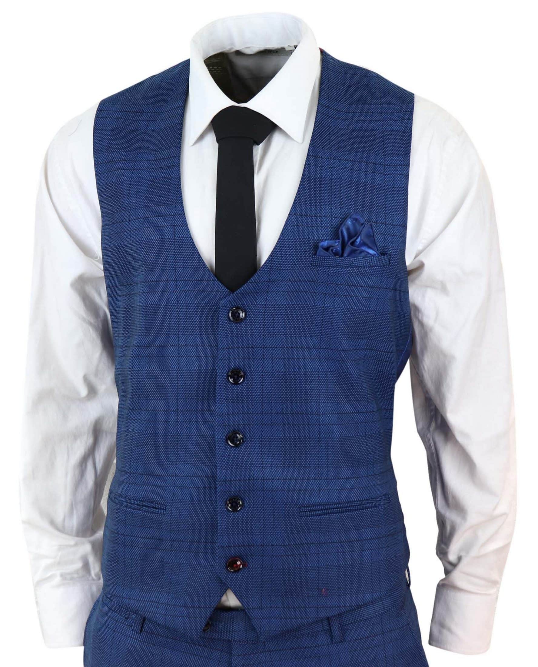 Marc Darcy Jerry - Blue 3 Piece Check Suit