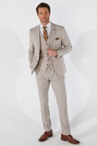 Mayfair - Men's 3 Peice Beige Birdseye Wedding Suit