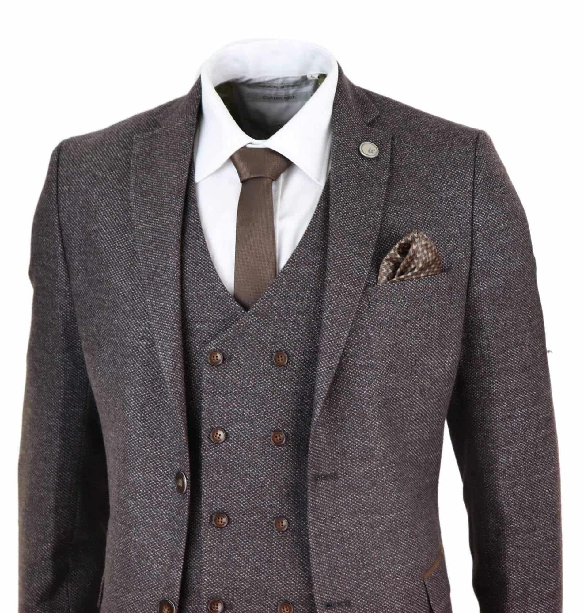 Mens Brown 3 Piece Suit with Double Breasted Waistcoat