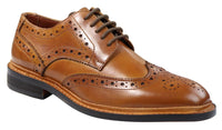 Mens Oxford Brogue Shoes Laced Leather Goodyear Welted Tan Brown Burgundy