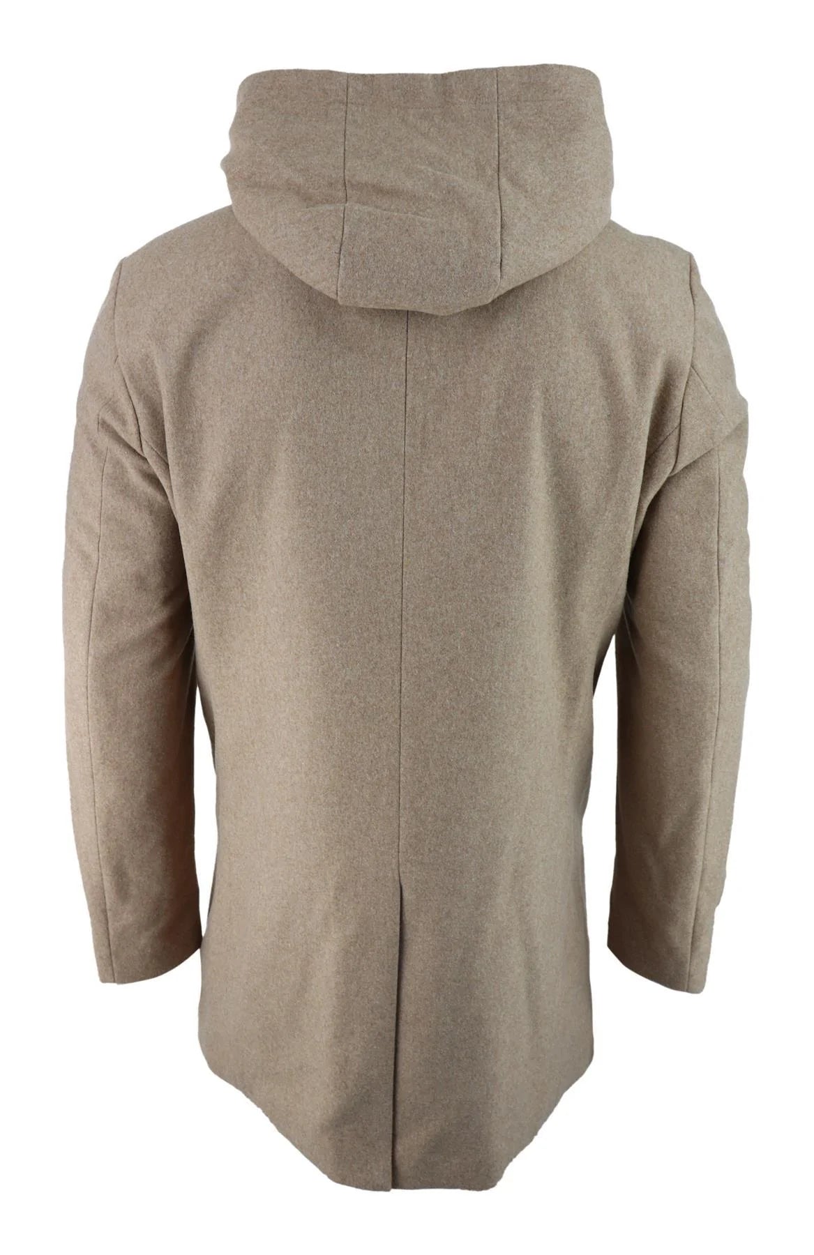 Mens 3/4 Long Overcoat Camel Jacket Coat Removable Hood Smart Casual Winter Warm Wool