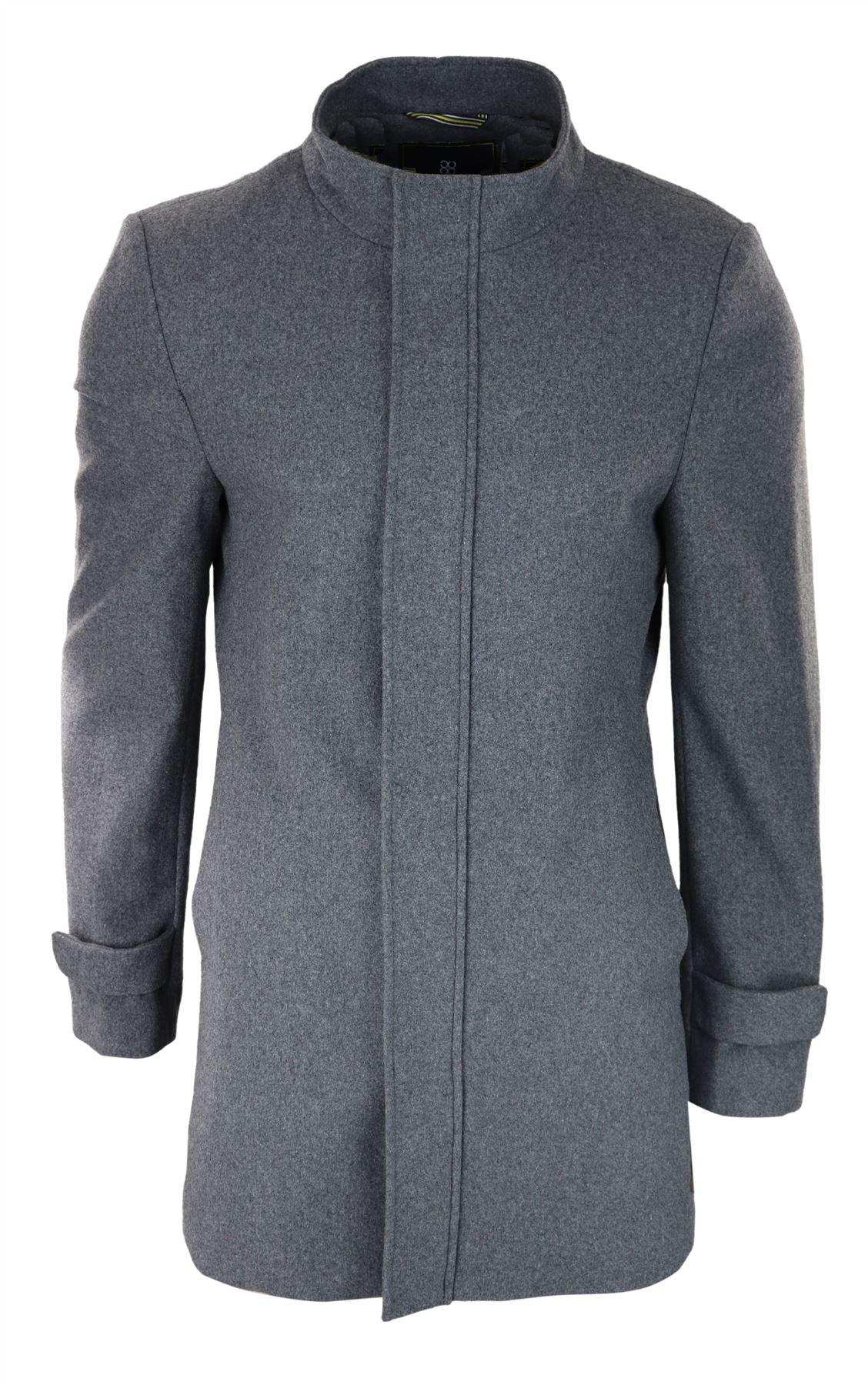 Mens 3/4 Long Overcoat Grey Jacket Coat Removable Hood Smart Casual Winter Warm Wool