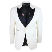 Rosa - Men's Soft Velvet Ivory Cream 1 Button Dinner Jacket Tuxedo Blazer Fit