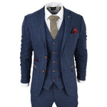 Scott Men's Blue 3-Piece Tweed Check Suit
