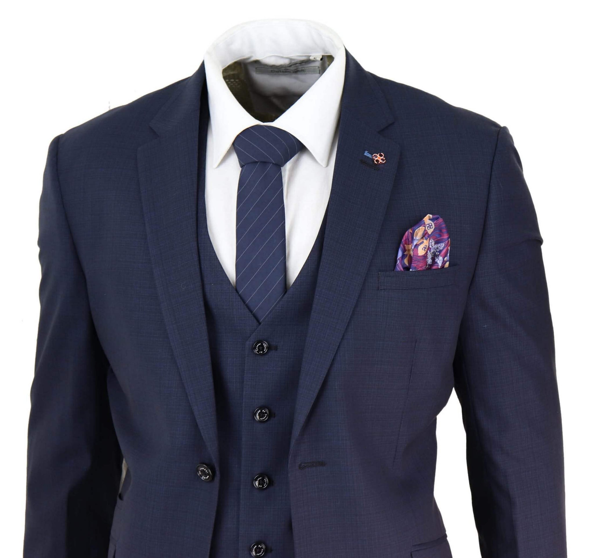 Mens Navy Blue Tailored Fit Suit
