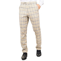Warwick - Men's Beige Checked Trousers