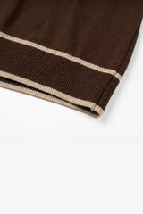 T-shirt marron en maille pour homme, coupe classique, col rond et finitions contrastées