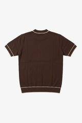 T-shirt marron en maille pour homme, coupe classique, col rond et finitions contrastées