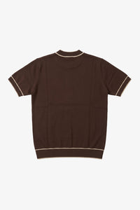 T-shirt marron en maille pour homme, coupe classique, col rond et finitions contrastées