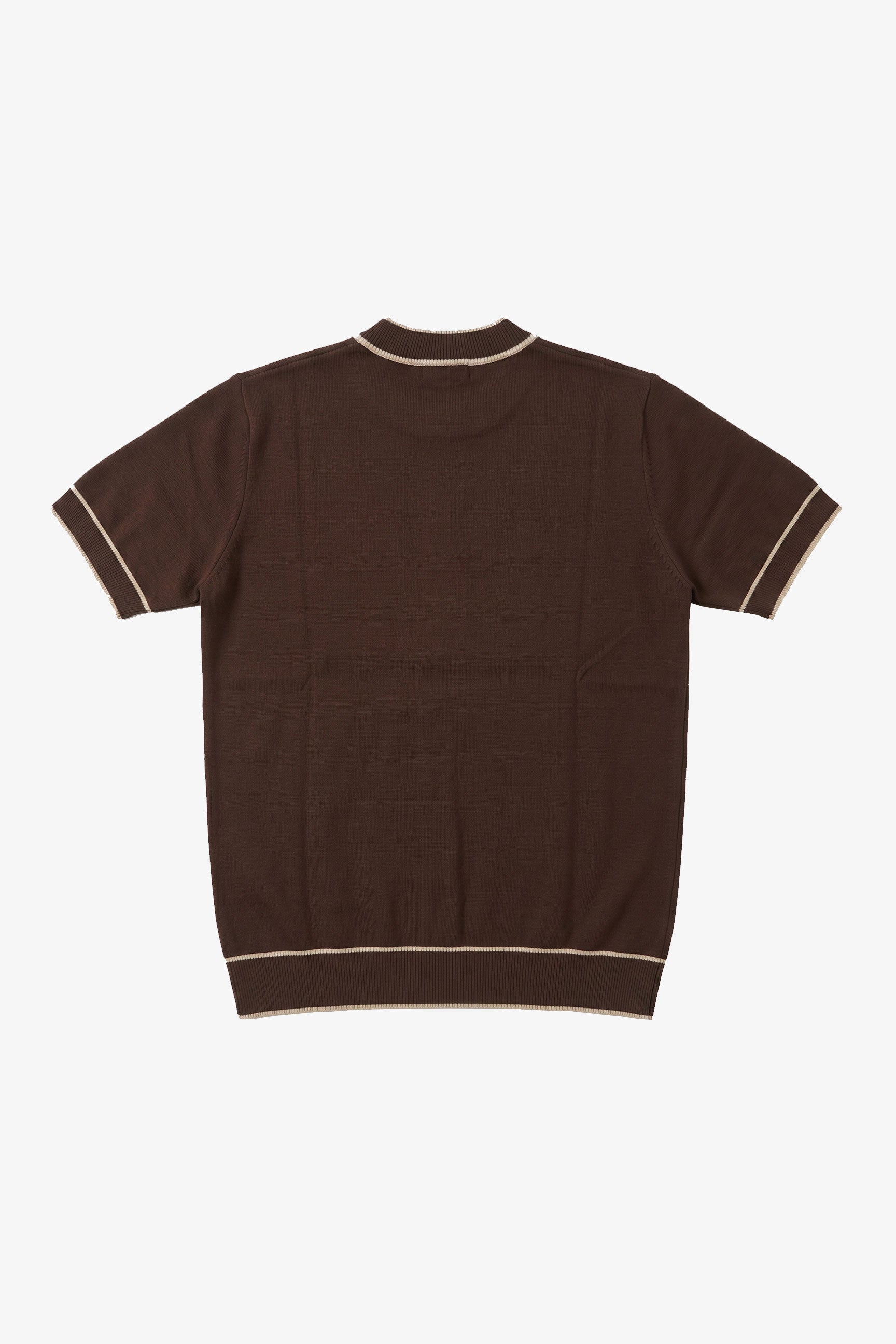 T-shirt marron en maille pour homme, coupe classique, col rond et finitions contrastées
