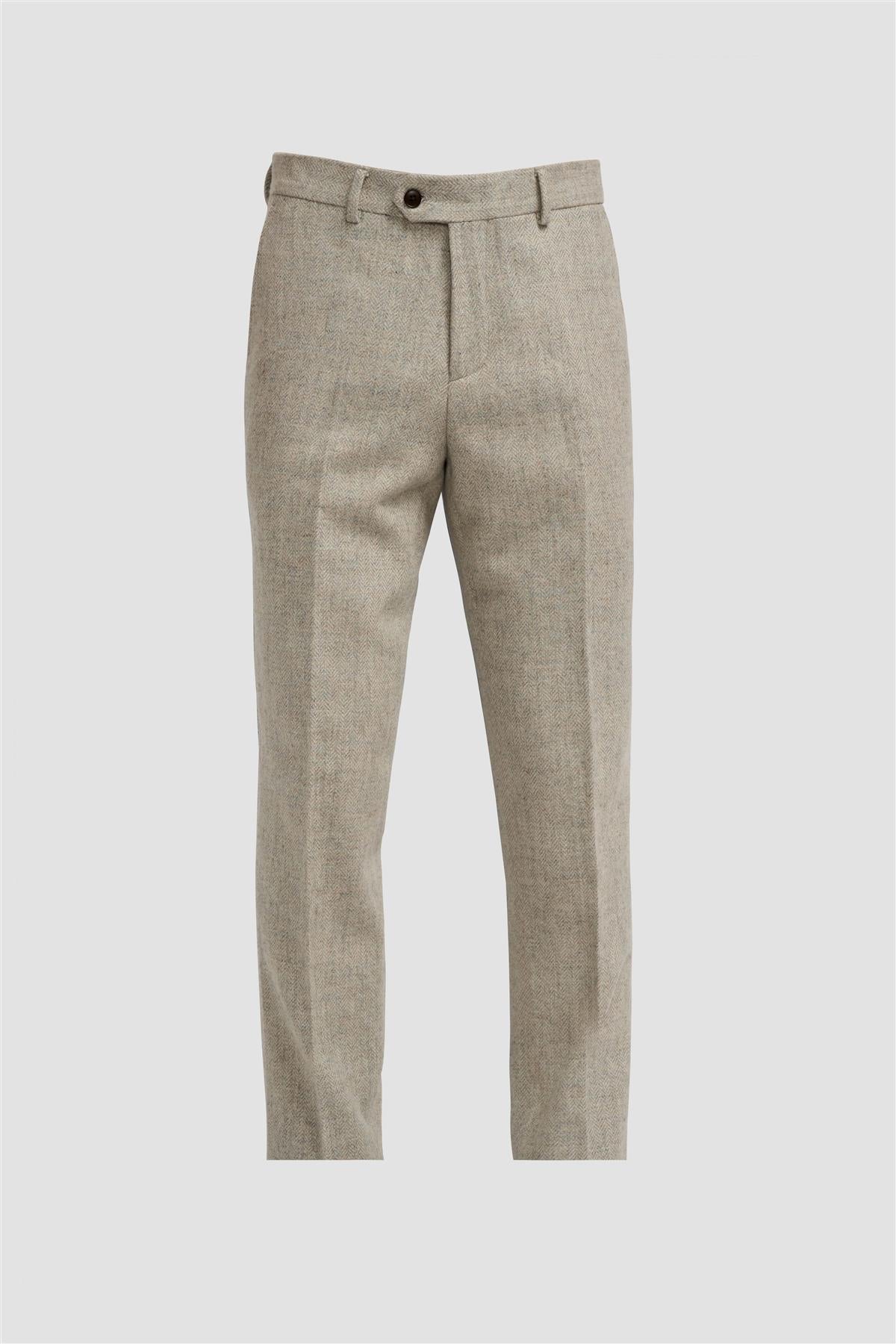 Pantalon Thomas pour homme en tweed à chevrons gris mélangé laine
