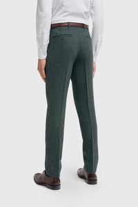 Pantalon Thomas pour homme en tweed à chevrons mélangé laine olive