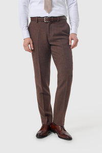 Pantalon Thomas pour homme en tweed à chevrons mélangé laine marron