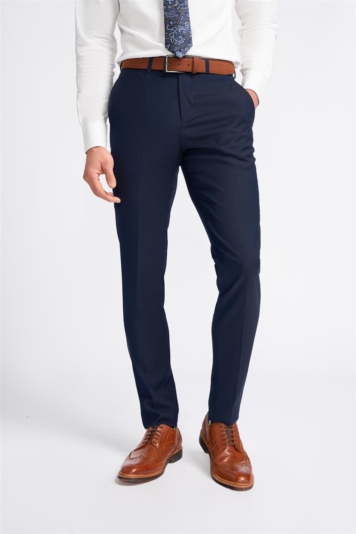 Baresi - Pantalon classique uni bleu marine pour homme