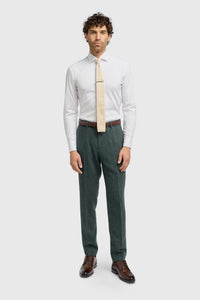 Pantalon Thomas pour homme en tweed à chevrons mélangé laine olive