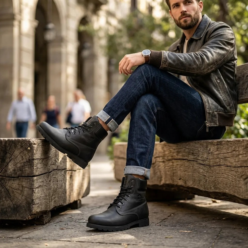 03 C3 - Bottines imperméables en cuir noir pour homme
