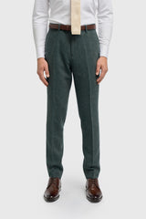 Pantalon Thomas pour homme en tweed à chevrons mélangé laine olive