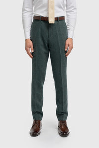 Pantalon Thomas pour homme en tweed à chevrons mélangé laine olive