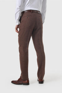 Pantalon Thomas pour homme en tweed à chevrons mélangé laine marron
