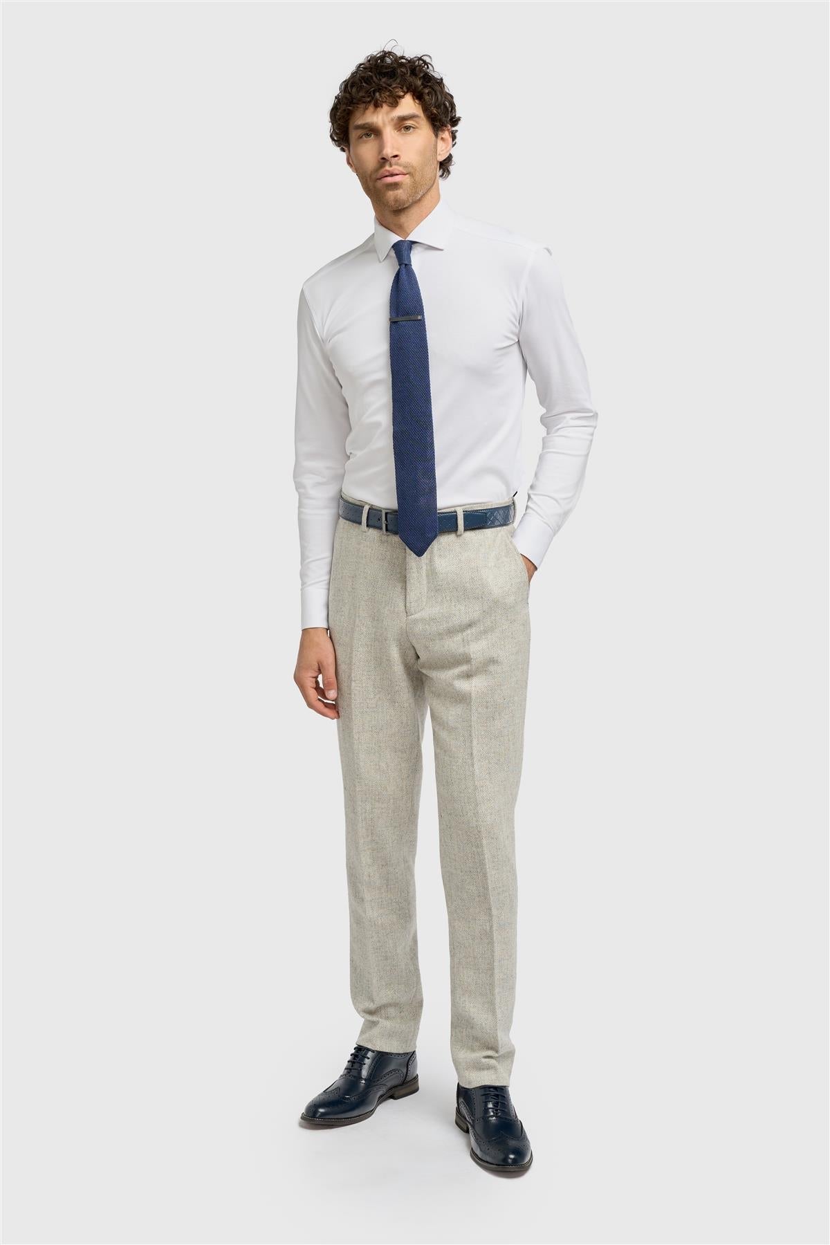 Pantalon Thomas pour homme en tweed à chevrons gris mélangé laine