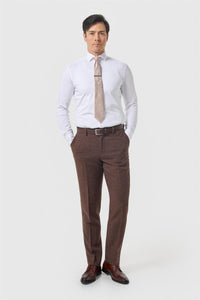 Pantalon Thomas pour homme en tweed à chevrons mélangé laine marron