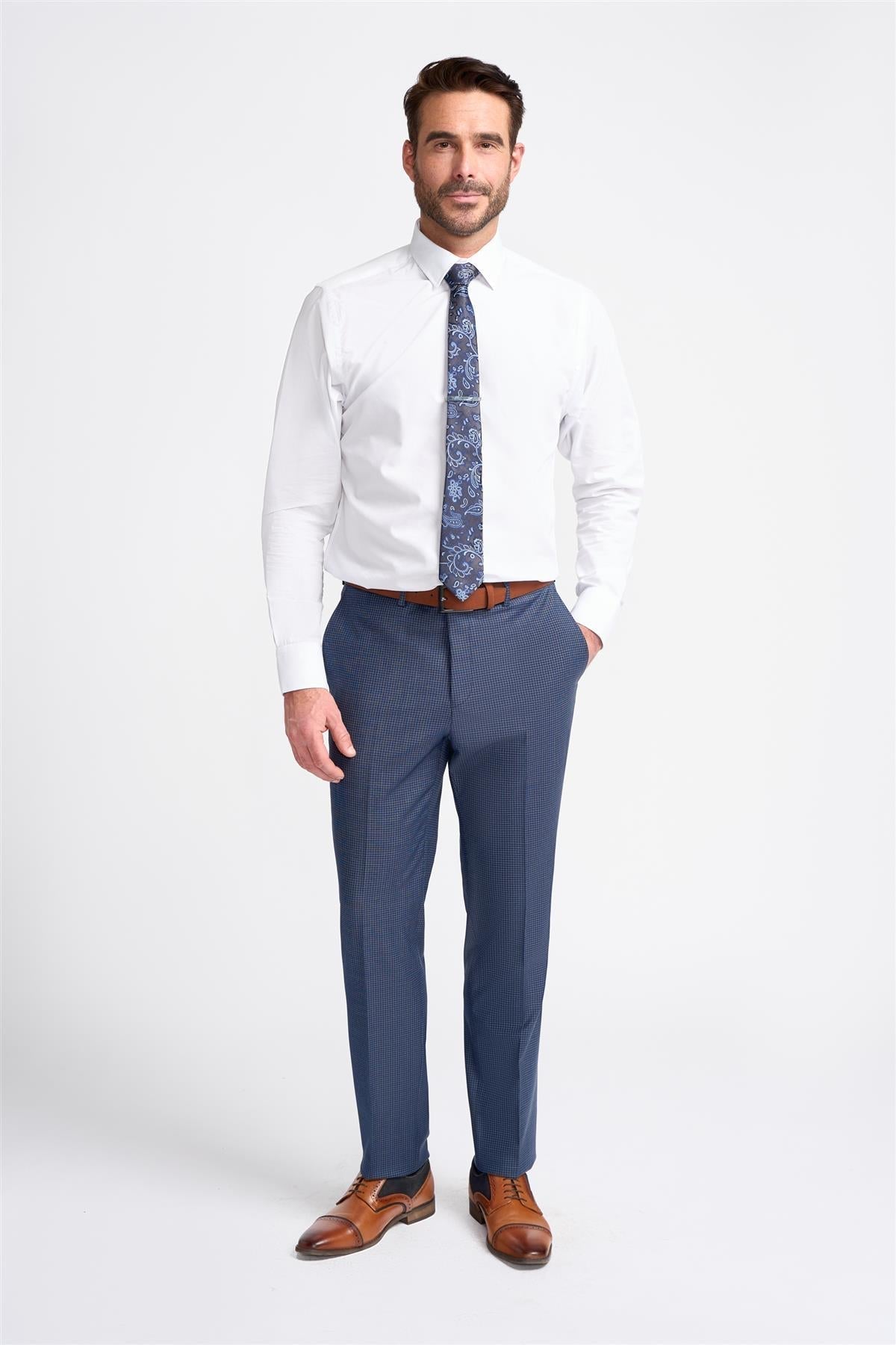 Pantalon à carreaux bleu marine pour homme Bond