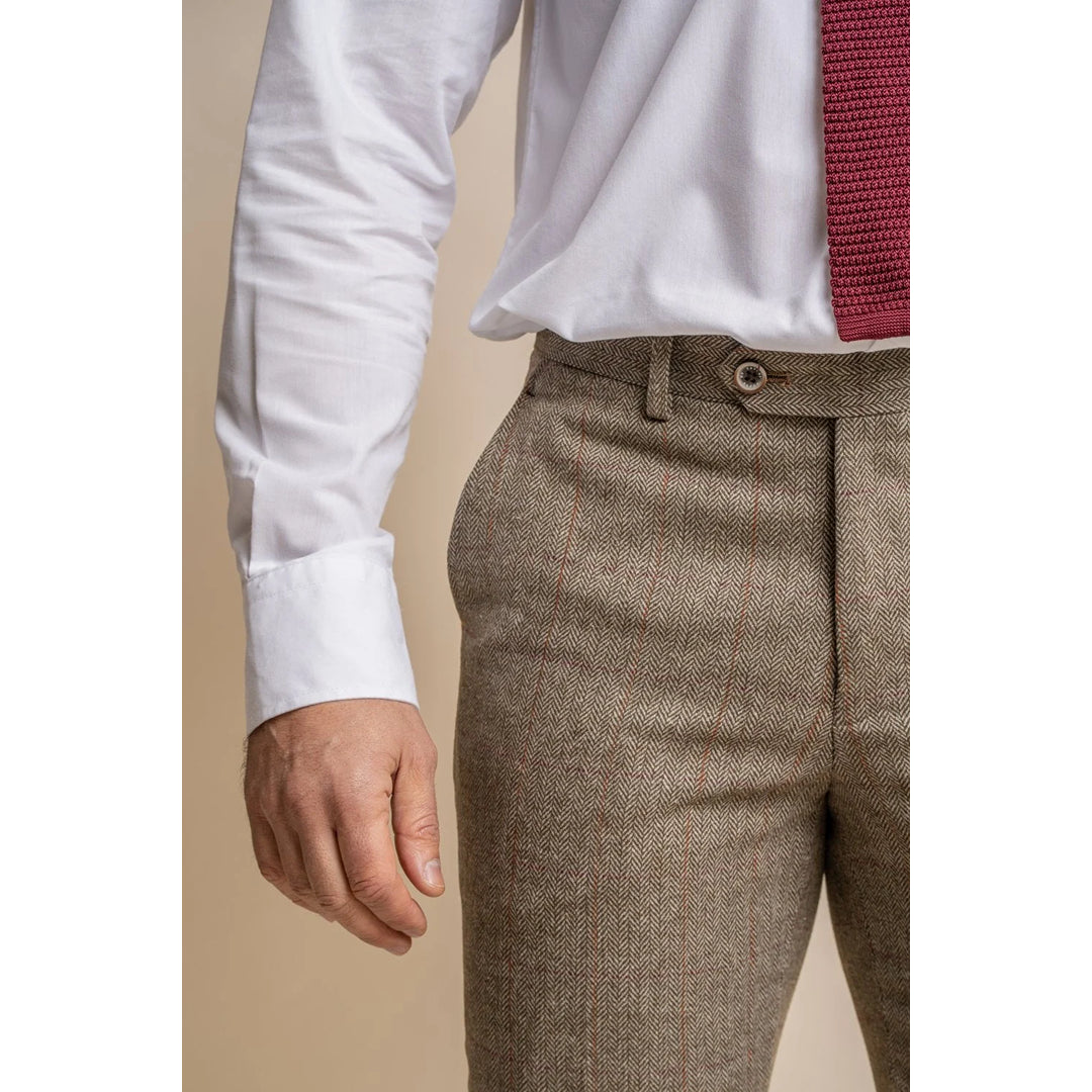 Pantalon à carreaux olive en tweed Gaston pour homme