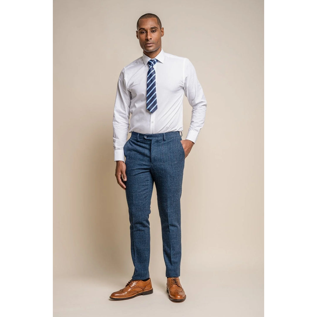 Pantalon en tweed à carreaux bleus pour homme - Cavani Carnegi