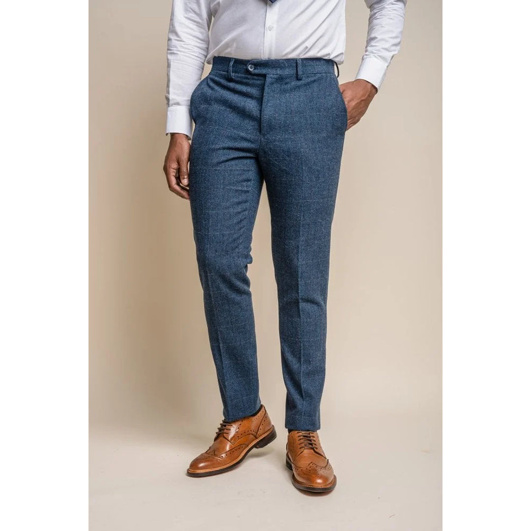 Pantalon en tweed à carreaux bleus pour homme - Cavani Carnegi