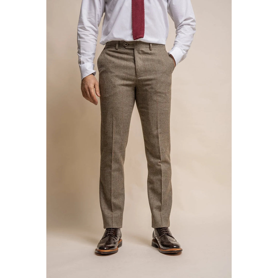 Pantalon à carreaux olive en tweed Gaston pour homme