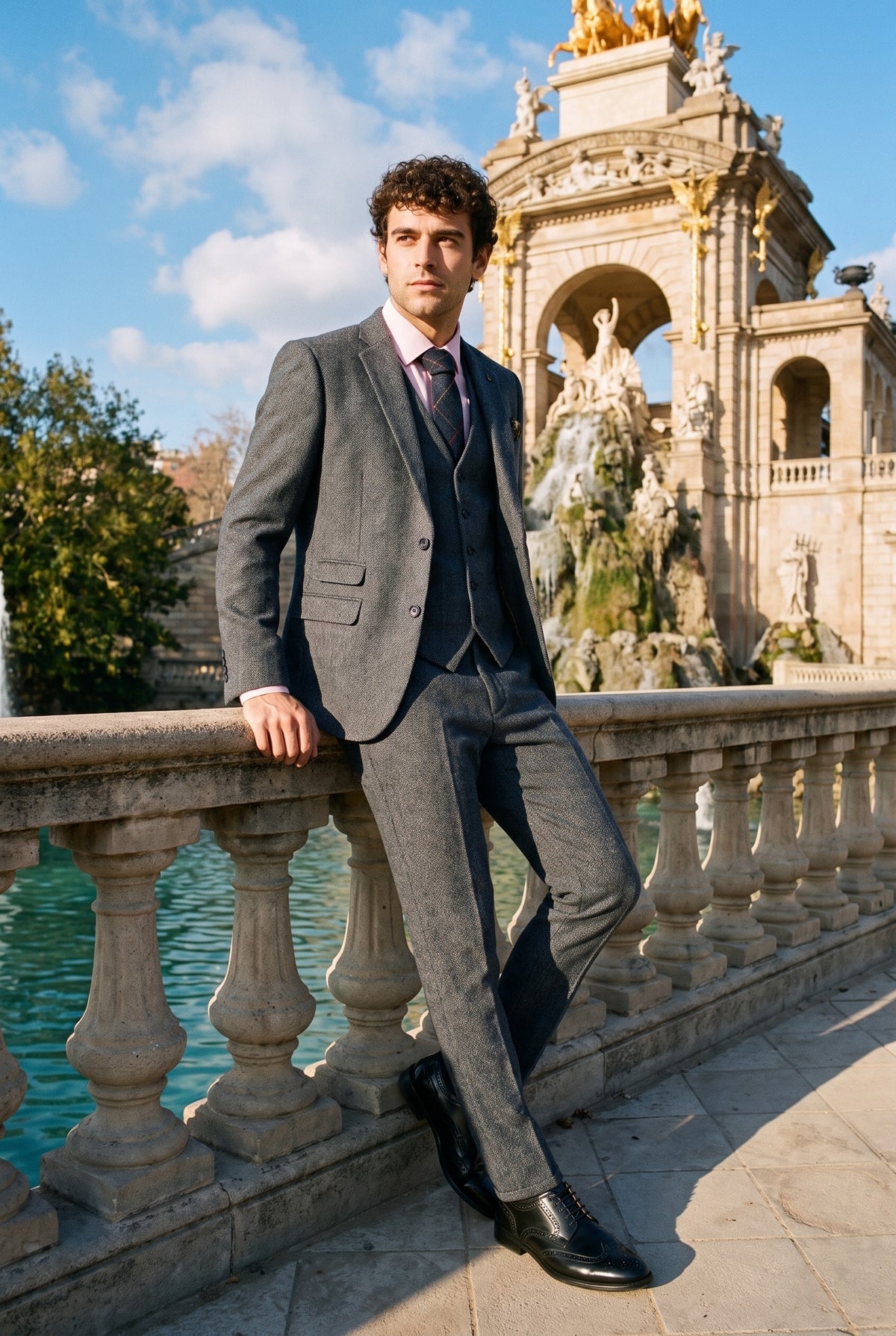 Look #955 styled with Cravates Marc Darcy pour homme, en tweed à chevrons, style classique vintage rétro, bleu marine Eton
