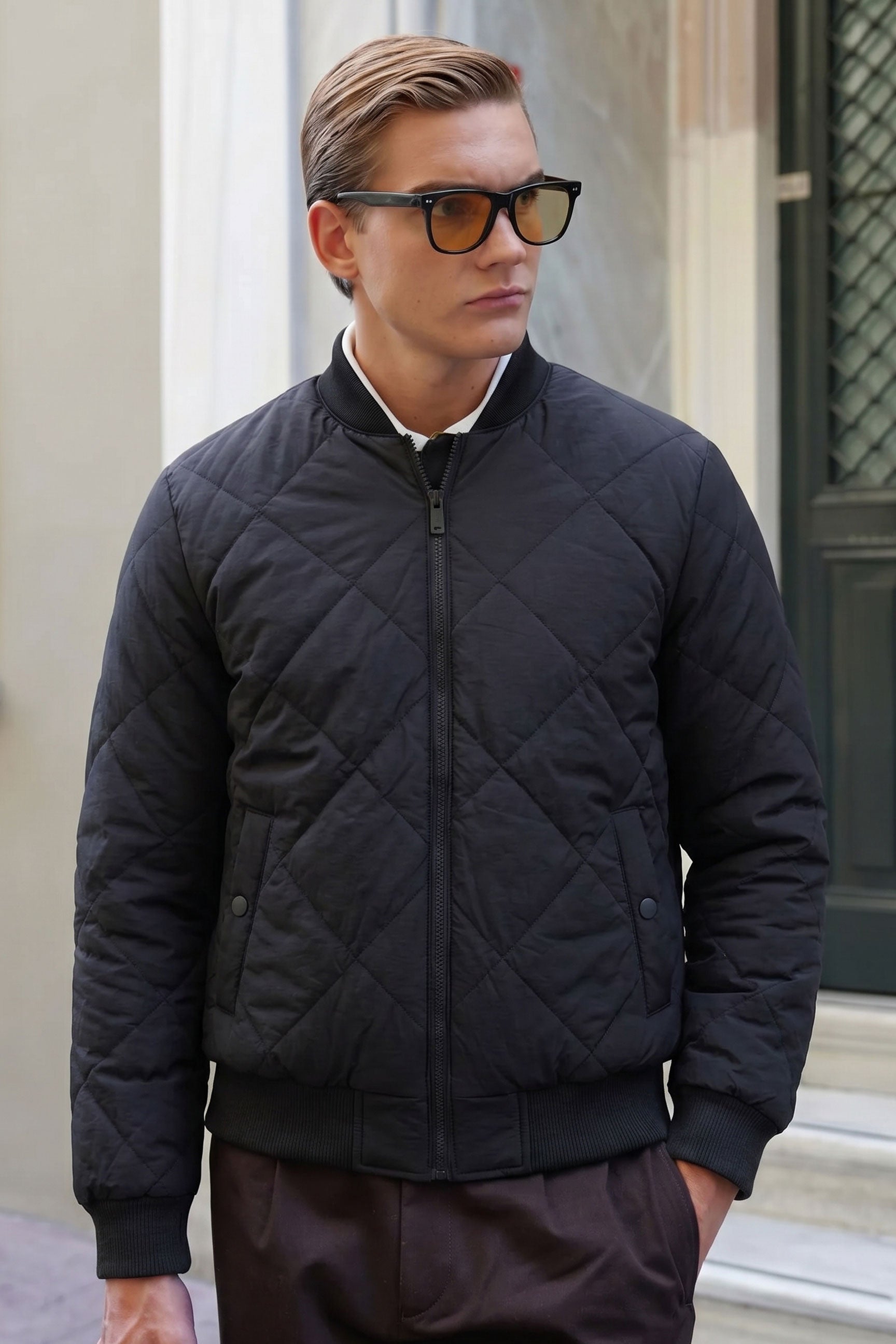 Blouson aviateur réversible pour homme, noir et beige, léger et matelassé, 2 en 1