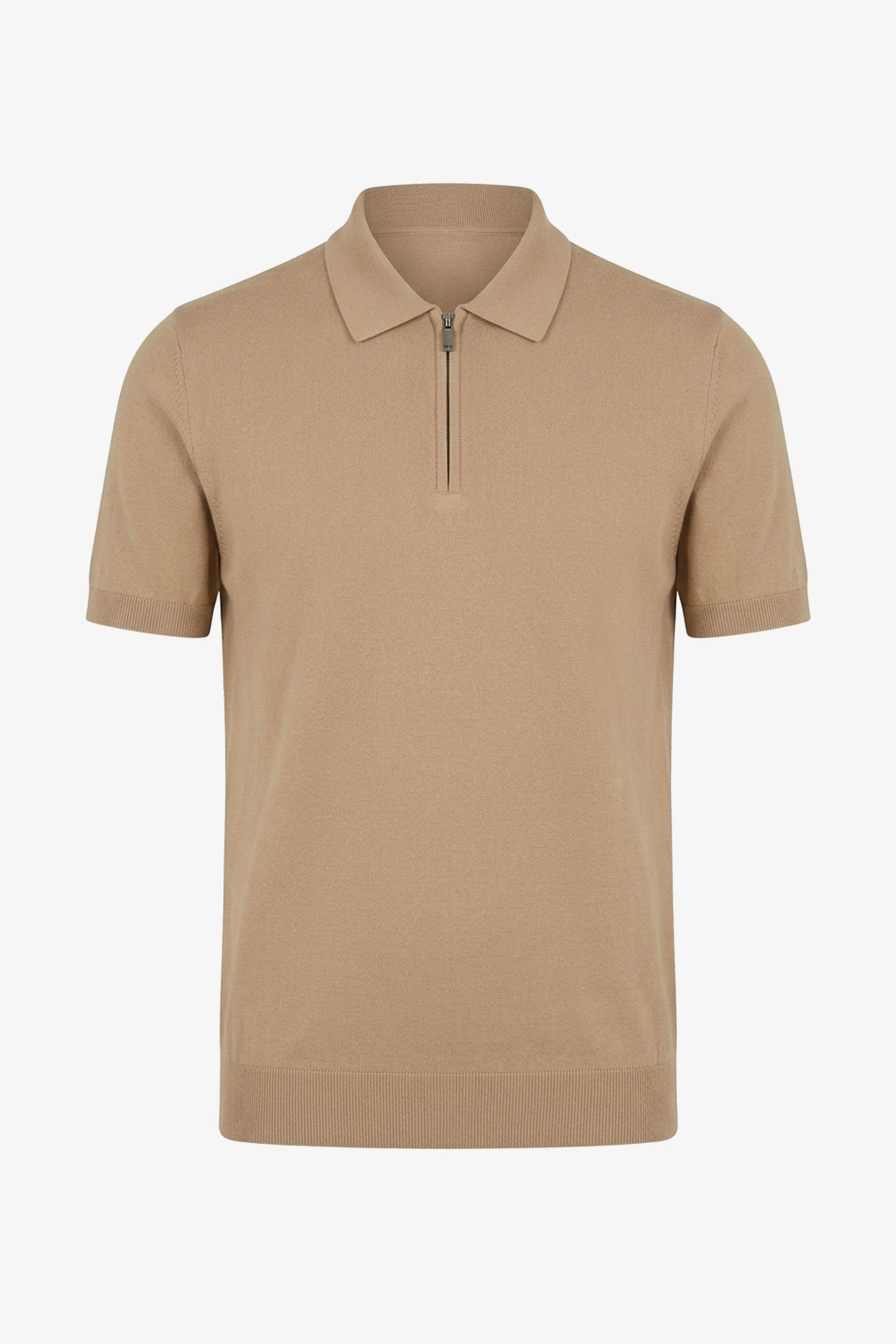 Polo beige à col zippé en maille pour homme