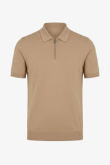 Polo beige à col zippé en maille pour homme