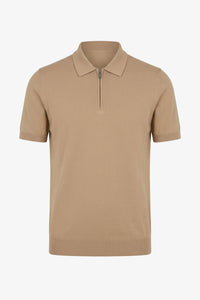 Polo beige à col zippé en maille pour homme